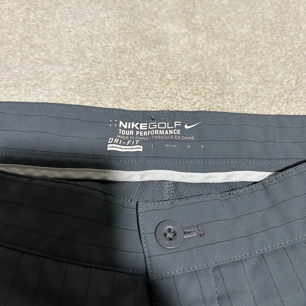Nike Golf Pants Mens 36 30 Grey Pinstripe Dri-FIT Tour Performance Trousers